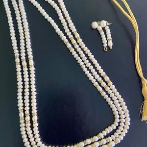 Genuine pearl necklace + earrings - Like New!!